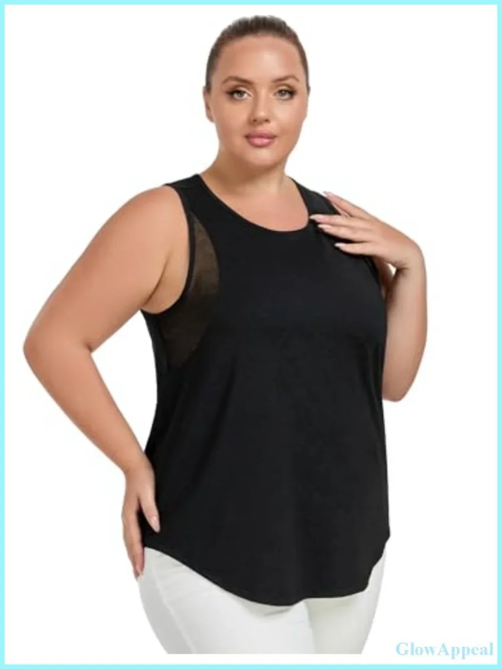 Plus Size Mesh Panel Workout Tank Top Loose Fit Yoga Tunic Sleeveless
